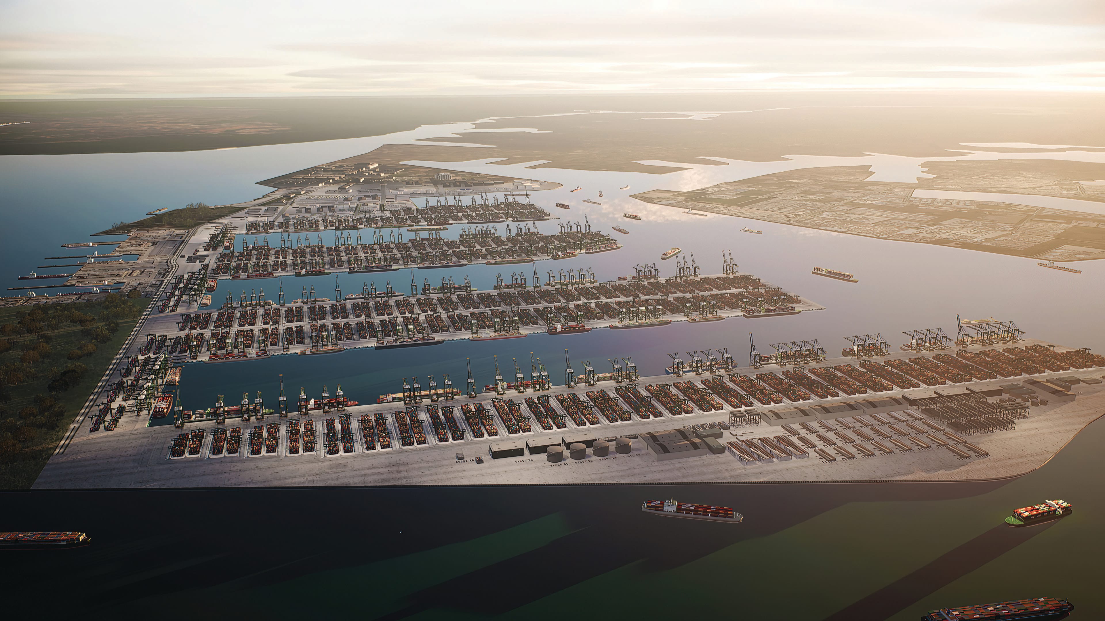 Aerial rendering of future Tuas Port